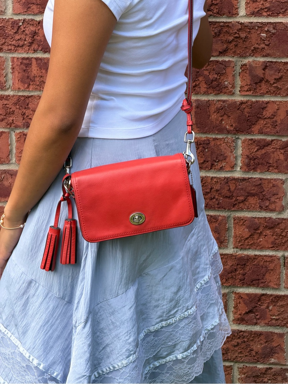 Coach Red Leather Crossbody with Tassel Details